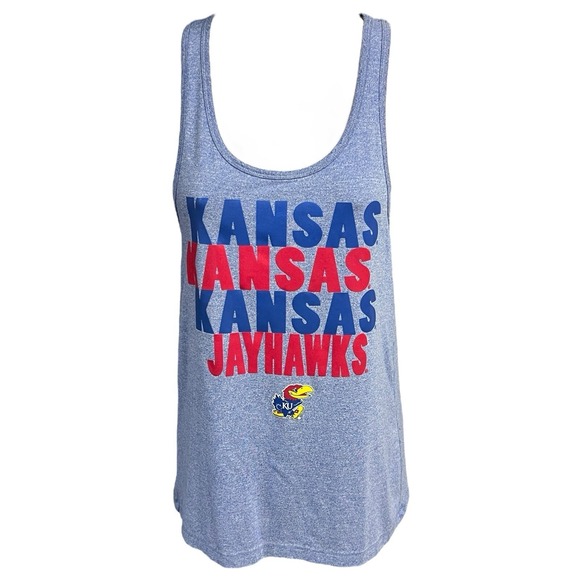 Tops - University Of Kansas Tank Top Racerback Blue Pink Graphic Mascot Sports College
